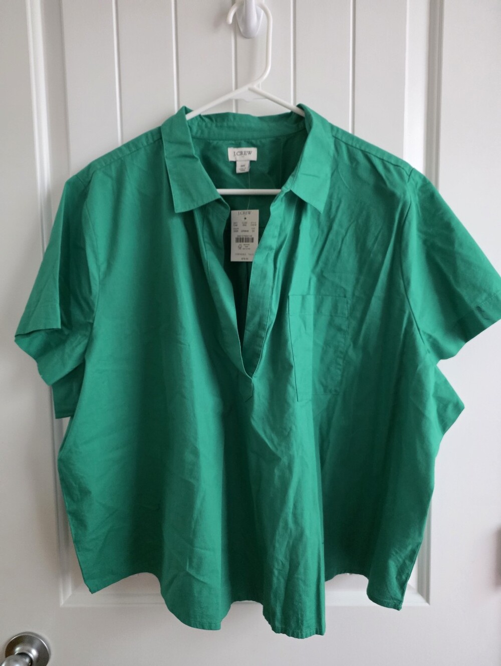 NWT J. Crew Emerald Green Short-Sleeve Popover Button Down Shirt Plus Size 3X